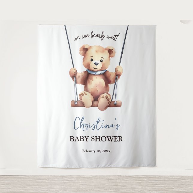 Tapiz Fondo Baby Shower de Teddy Bear Boy (Anverso)