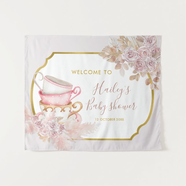 Tapiz Fondo Baby Shower de Vintage Tea Fiesta (Anverso (horizontal))