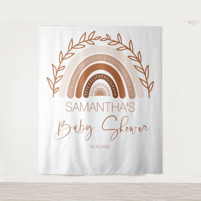 Tapiz Fondo Baby Shower del arcoiris Boho, Terracotta (Anverso)