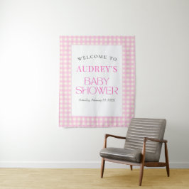 Tapiz Fondo Baby Shower del Chica de Gingham rosa clásic