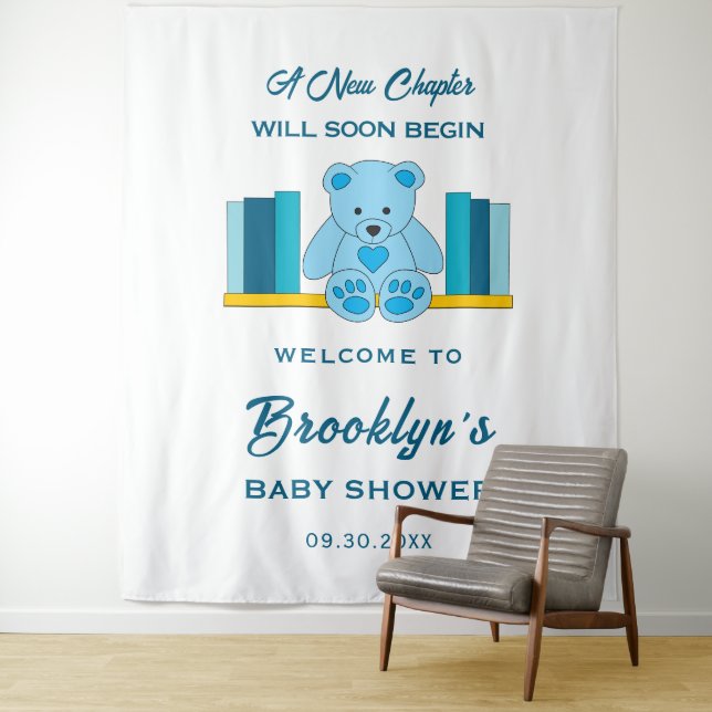 Tapiz Fondo Baby Shower del libro de cuentos Blue Teddy  (In situ)