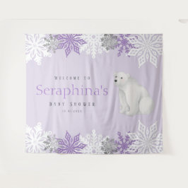 Tapiz Fondo Baby Shower del oso polar ártico púrpura
