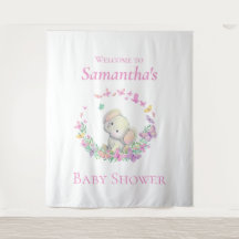 Fondo Baby Shower Elephant Pink Butterflies
