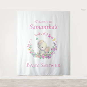 Tapiz Fondo Baby Shower Elephant Pink Butterflies