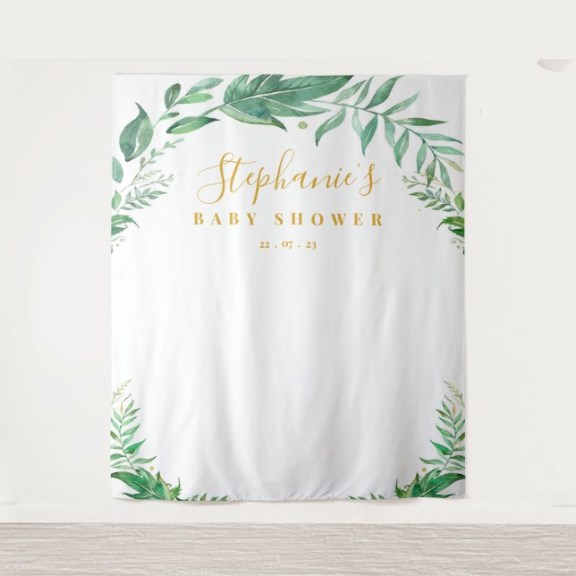 Tapiz Fondo Baby Shower Eucalyptus Greenery Gold (Anverso)