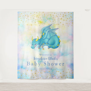 Tapiz Fondo Baby Shower Fantasy Pastel Blue Dragon