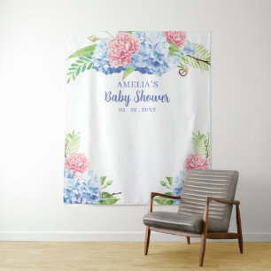 Tapiz Fondo Baby Shower Floral Blue Hydrangea