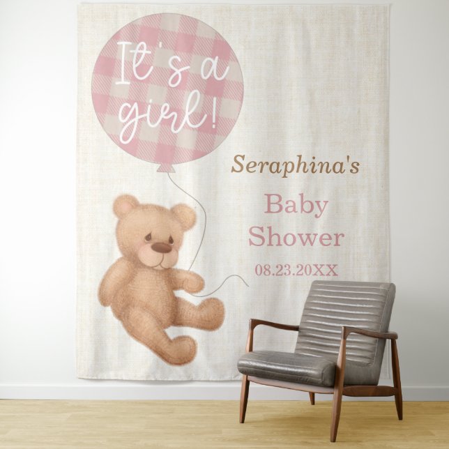 Tapiz Fondo Baby Shower Pink Teddy Bear (In situ)