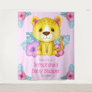 Tapiz Fondo Baby Shower Rainforest Jungle Leopard
