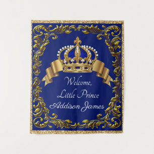 Tapiz Fondo Baby Shower Royal Blue Gold Prince