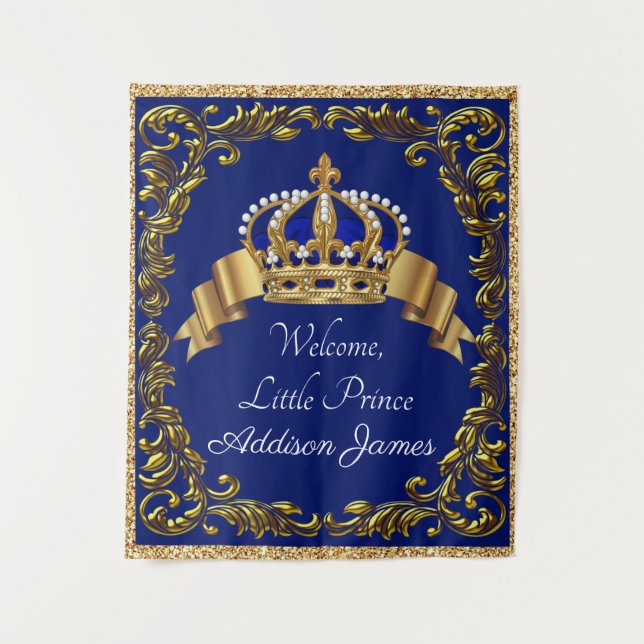 Tapiz Fondo Baby Shower Royal Blue Gold Prince (Anverso)