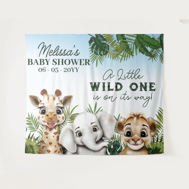 Tapiz Fondo Baby Shower Wild Animal Safari (Anverso (horizontal))