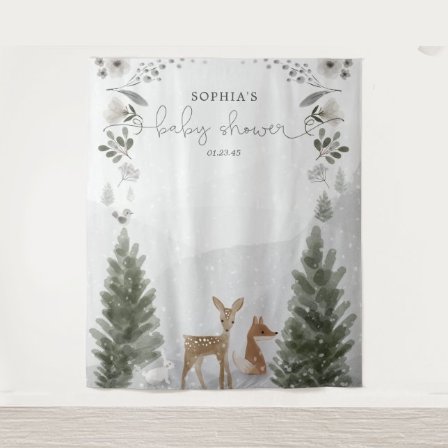 Tapiz Fondo Baby Shower Winter Boho Woodland (Anverso)