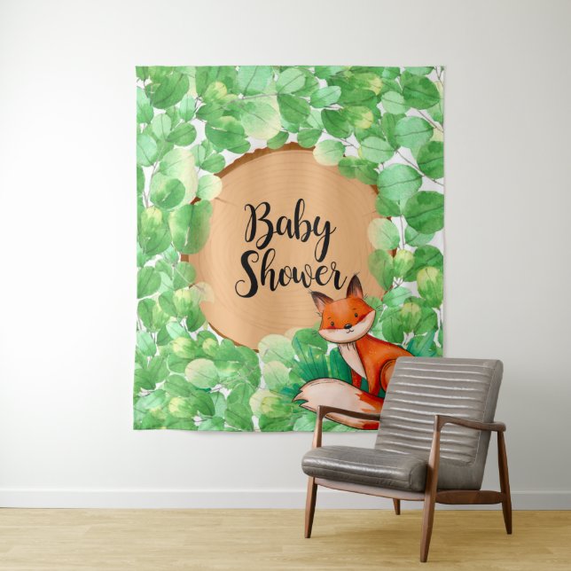 Tapiz Fondo Baby Shower Woodland Fox Greenery (In situ)
