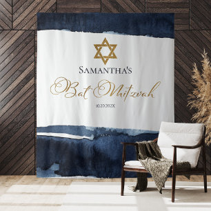 Tapiz Fondo Bat Mitzvah   Resumen de la acuarela azul