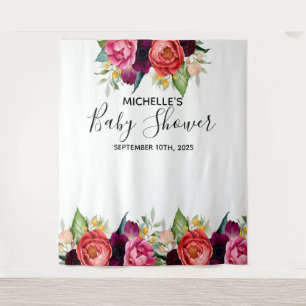 Tapiz Fondo blanco con flores rosadas para baby shower