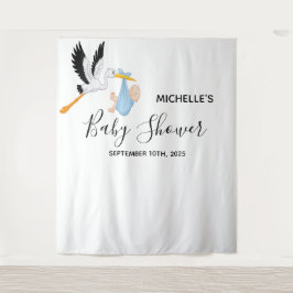 Tapiz Fondo blanco de cigüeña de shower de bebé niño