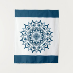 Tapiz Fondo blanco de Mandala geométrica azul