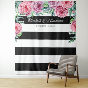 Tapiz Fondo boda Boho. Fondo de flores rosadas