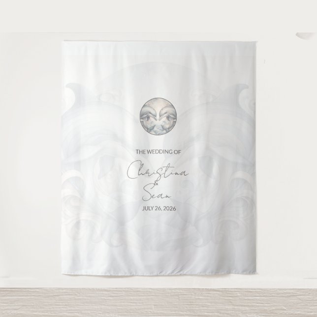 Tapiz Fondo Boda de delfines personalizado (Anverso)