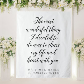 Tapiz Fondo Boda de estilo caligrafía de cita de amor