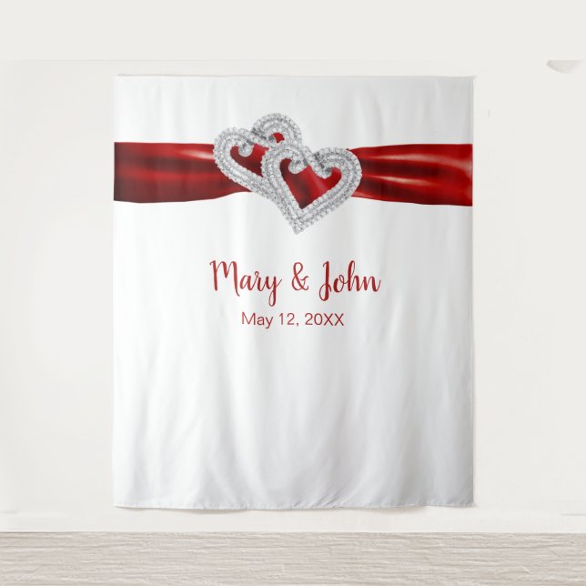 Tapiz Fondo Boda de la cinta roja Diamond Hearts (Anverso)