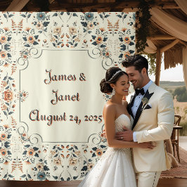 Tapiz Fondo Boda floral de crema suave