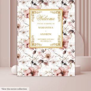 Tapiz Fondo boda floral de oro de marfil rugoso romántic