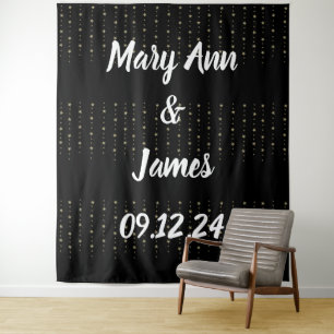 Tapiz Fondo Boda personalizado Luces de oro negras