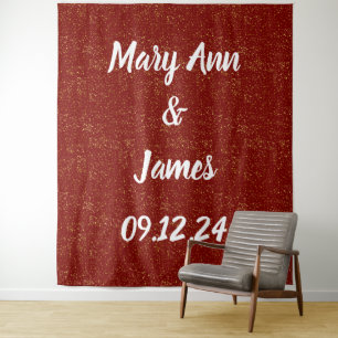Tapiz Fondo Boda personalizado Luces de oro rojas