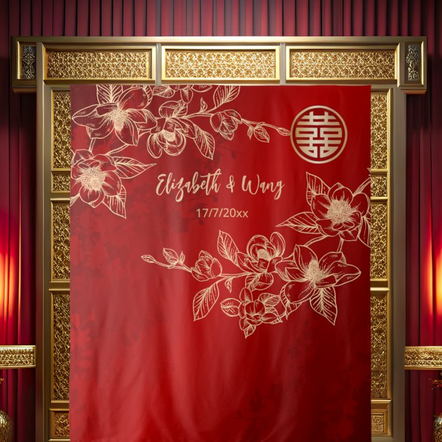 Tapiz Fondo Chino Rojo Dorado Magnolia (Subido por el creador)