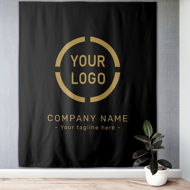 Tapiz Fondo con logotipo de empresa negro personalizado  (Black Custom Company Logo Backdrop For Events)