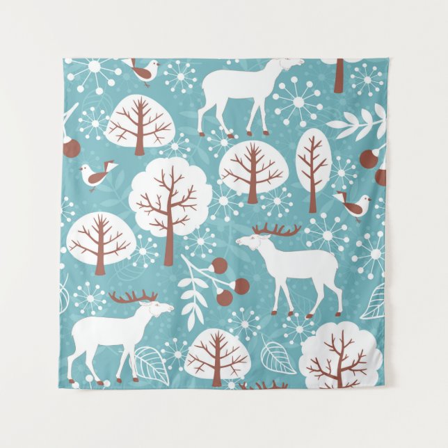 Tapiz Fondo continuo con ciervos para invierno y Navidad (Anverso)