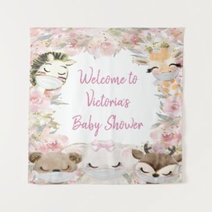 Tapiz Fondo cuadrado para baby shower de niña con animal