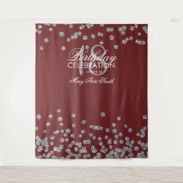 Tapiz Fondo de 18 cumpleaños confeti plateado burdeos