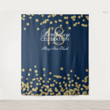 Fondo de 18 cumpleaños dorado confeti azul marino