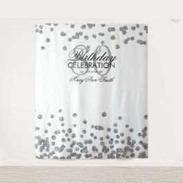 Tapiz Fondo de 80 cumpleaños confeti plateado y blanco