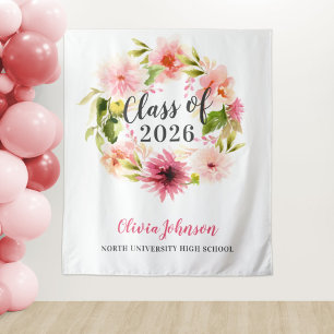 Tapiz Fondo de Acuarela Floral Rosa Clase de 2026
