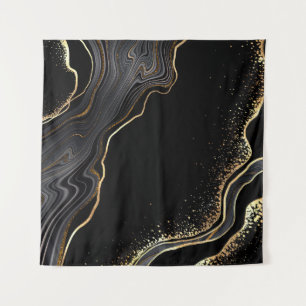 Tapiz fondo de agate negro abstracto con venas doradas,