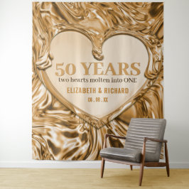 Tapiz Fondo de aniversario de boda con corazón de oro
