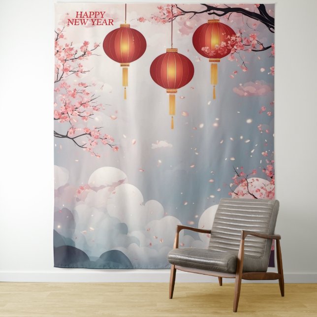 Tapiz Fondo de Año Nuevo Oriental Feliz (In situ)