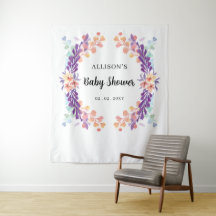 Fondo de Baby Shower rústico morado floral