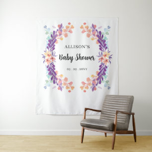 Tapiz Fondo de Baby Shower rústico morado floral