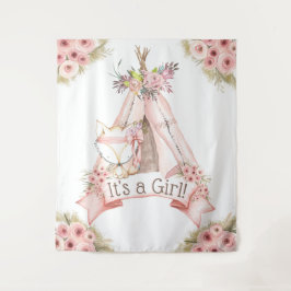 Tapiz Fondo de Baby Shower tribal de Teepee Fox