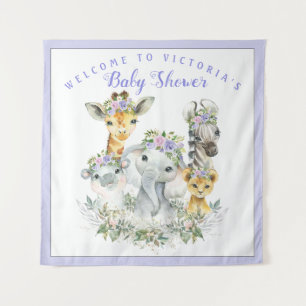 Tapiz Fondo de banner de Baby Shower Purple Safari 