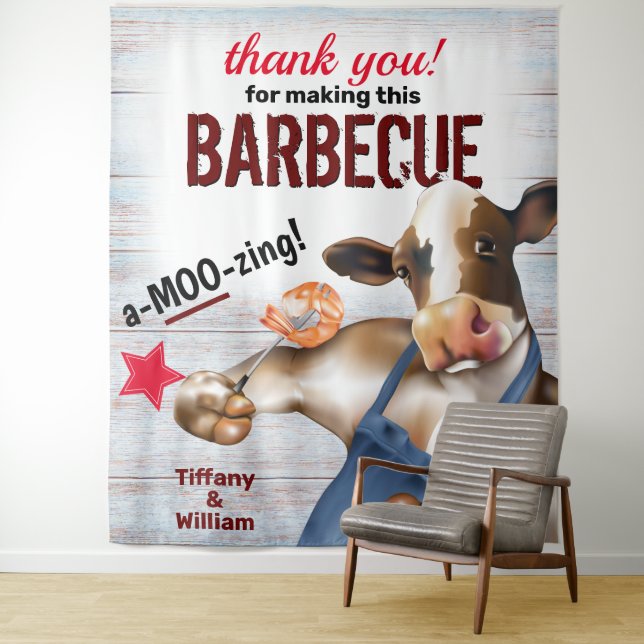 Tapiz Fondo de Barbacoa Asando Camarones con Vaca (In situ)