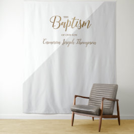 Tapiz Fondo de bautizo moderno para bebé niño gris y dor