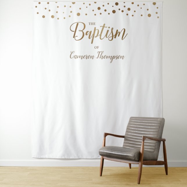 Tapiz Fondo de Bautizo Simple con Confeti de Oro (In situ)