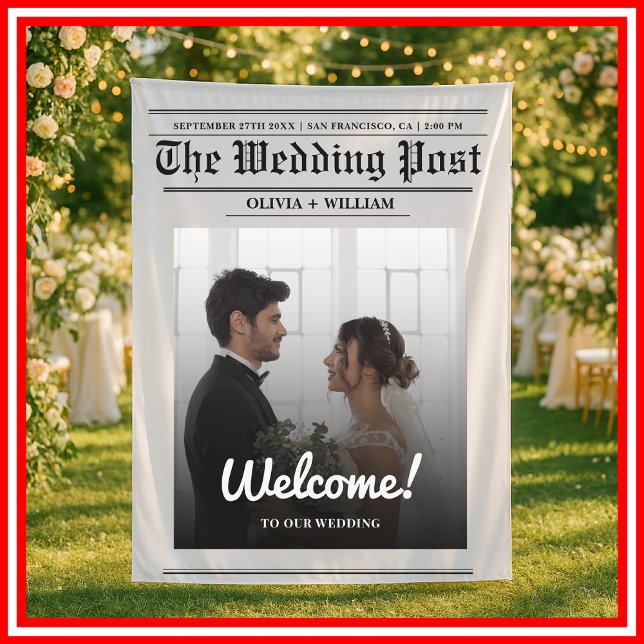 Tapiz Fondo de bienvenida de boda con periódico moderno  (Subido por el creador)