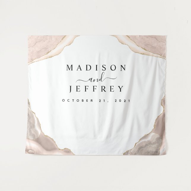 Tapiz Fondo de boda Agate Blush & Gold Glitter (Anverso (horizontal))